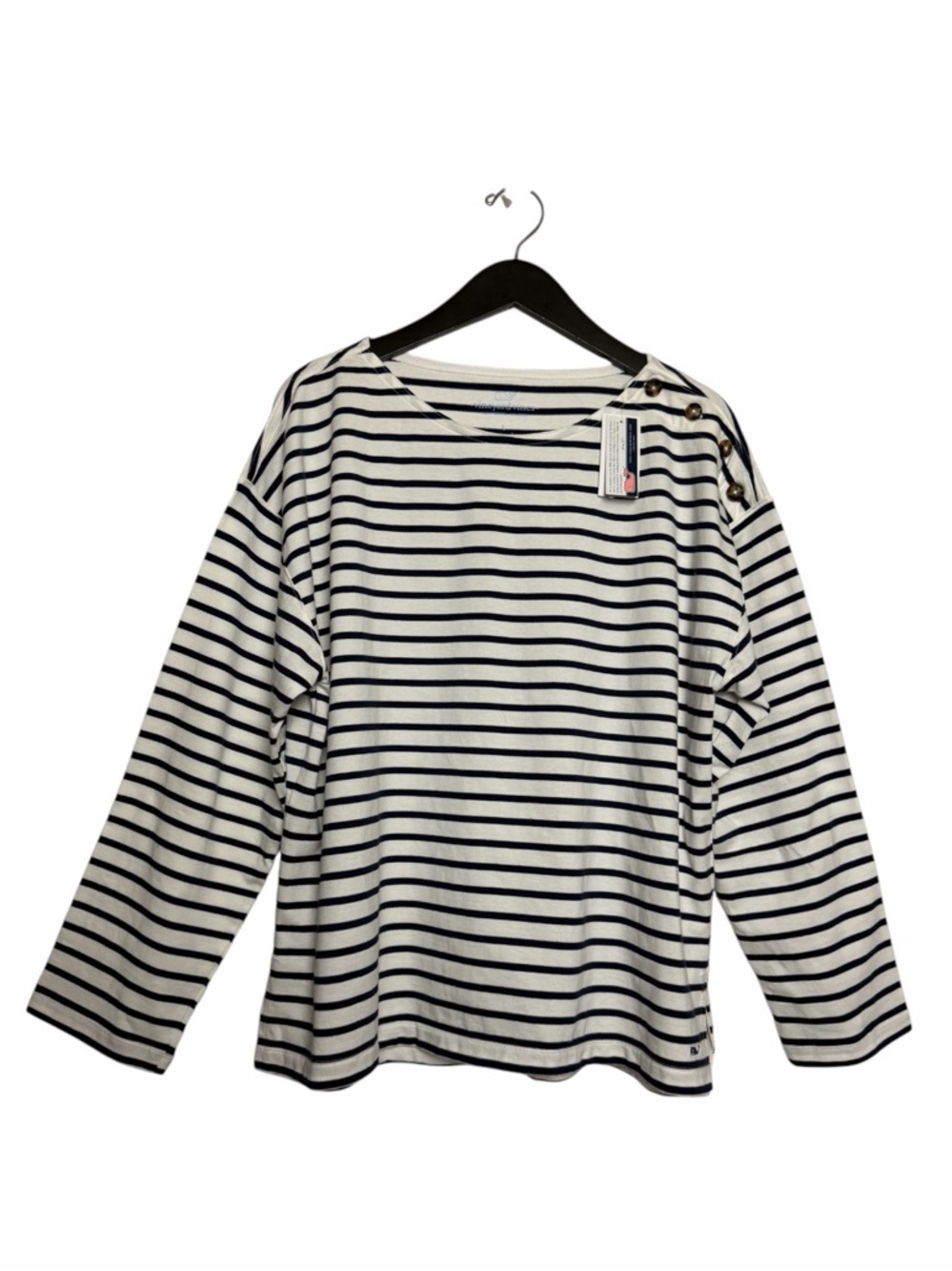 Vineyard Vines Navy White Striped Shoulder-Button Long Sleeve Top Size Large NWT